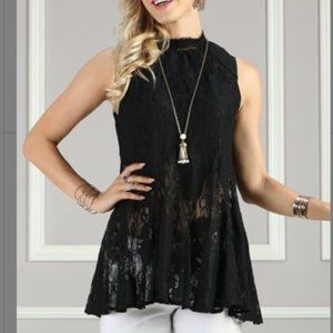 Suzanne Betro Black Lace Top NWT